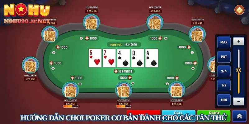 Giao diện bàn chơi poker Nohu90 với người chơi trực tuyến