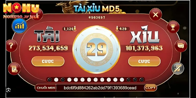 Giao diện tài xỉu MD5 minh bạch tại Nohu90 với kết quả mã hóa